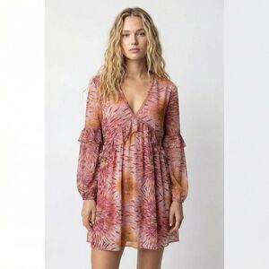 RAGA Ruffle Mini Dress Medium NWT Pink Floral Anthropologie Boho Festival